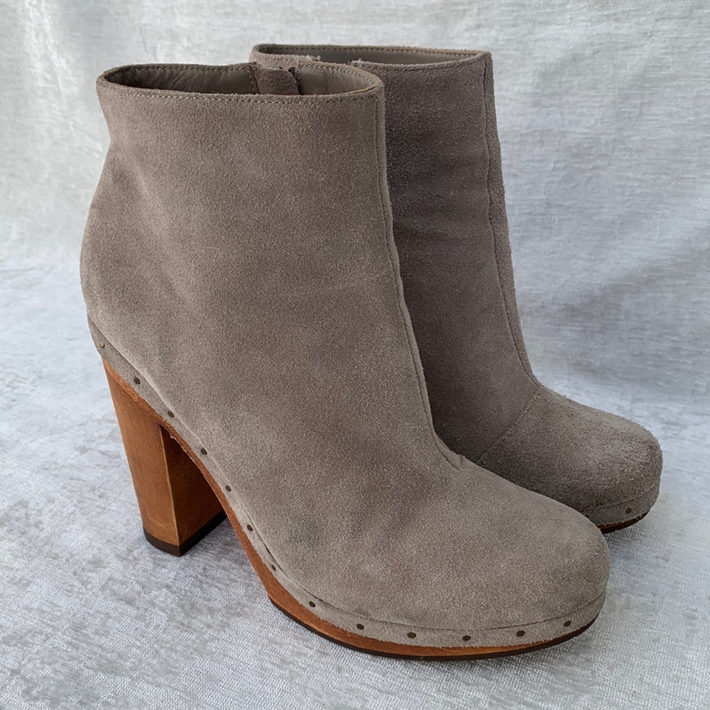 Joie Dewitt Gray Suede Wood Clogs Booties Clog Heels Boots